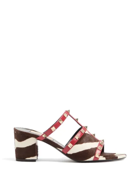 Valentino Garavani Rockstud slide sandals in pony-effect calfskin 60mm Brown WS0LT4SWC