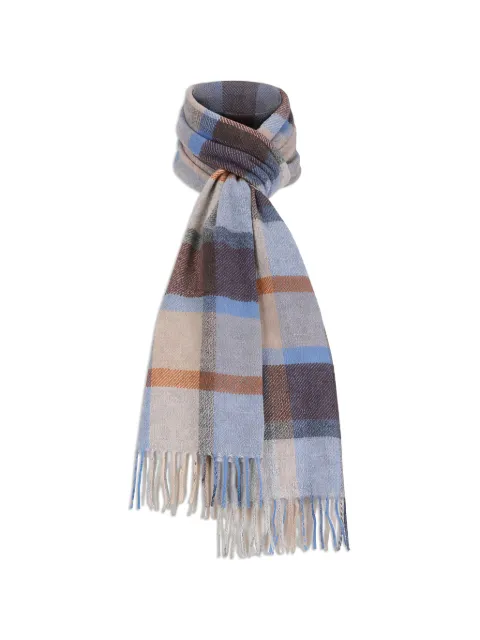 Chelsey Imports check-print fringed scarf Blue H4453