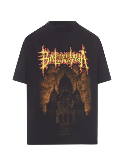 Balenciaga graphic-print distressed T-shirt Black 850990TUVE4