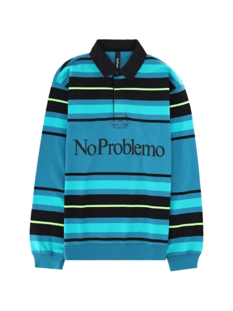 NO PROBLEMO striped long-sleeve polo shirt Blue NP4021405