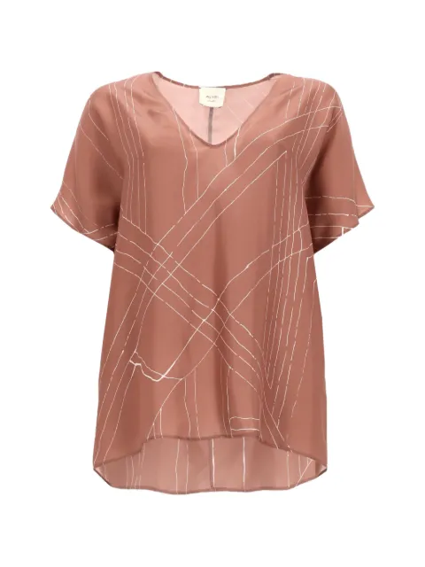 Alysi abstract-print V-neck top Brown 116297