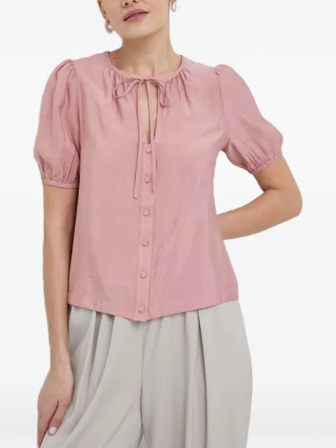 Silvian Heach tie-neck short-sleeve shirt Pink GPP24485BL