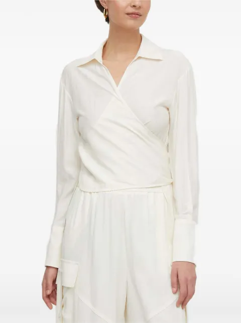 Sisley wrap-style long-sleeve blouse White 55EBLQ064