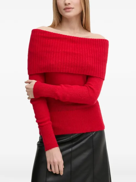 Sisley off-shoulder ribbed-knit sweater Red 1026M201Z