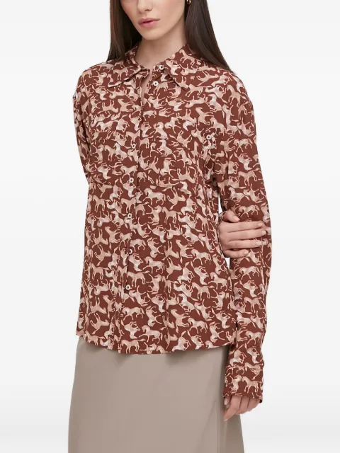 Benetton animal print collared top Brown 53UEDQ074