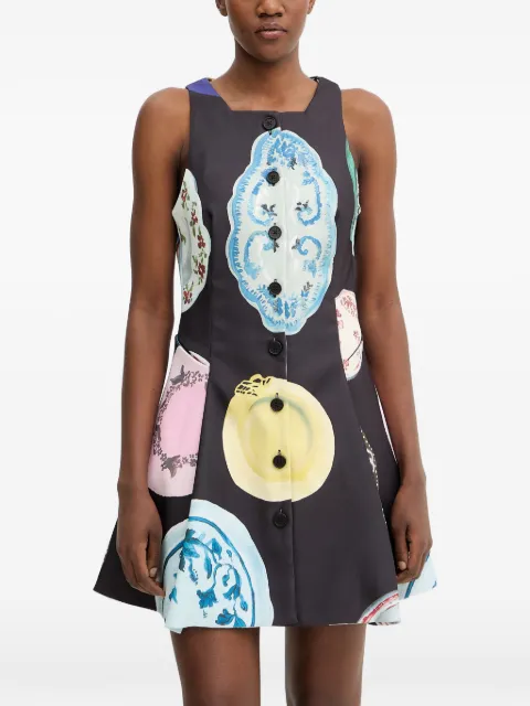Stine Goya plate-print button-up mini dress Black SGSS26D225