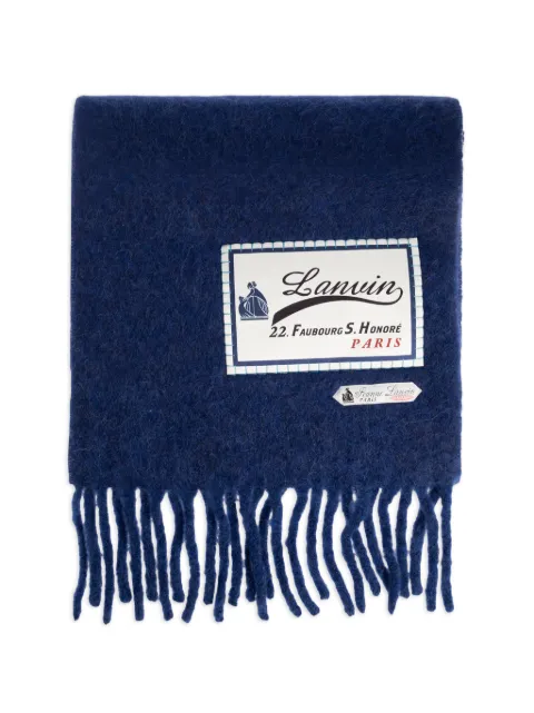 Lanvin logo-appliqué fringed scarf Blue 710010526
