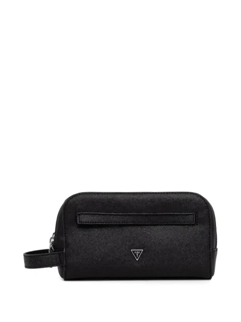 GUESS USA silver-tone logo wash bag Black PMMISAP6161