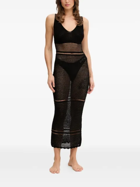 GUESS USA crochet-design V-neck midi dress Black E6GK10Z5632