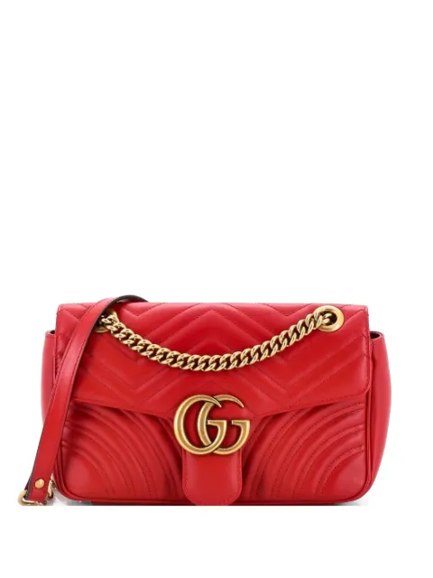 Gucci Pre-Owned GG Marmont Flap Bag Matelasse Leather Small crossbody bag Red ZZS7PDG63DW7JFSQ