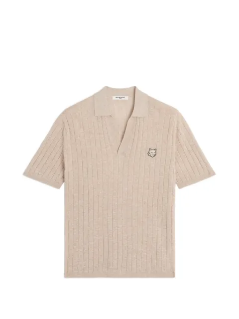 Maison Kitsuné embroidered ribbed polo shirt Neutrals QM00203KT1198