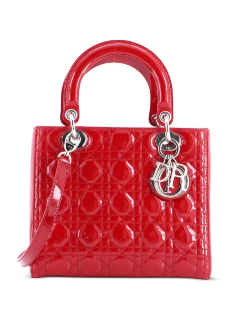 Christian Dior Pre-Owned Lady Dior Bag Cannage Quilt Patent Medium satchel Red 9YIFJ3YEA1CZ9Q0Y