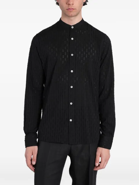 Tagliatore Cannes stripe-pattern band-collar shirt Black 600017R26E413