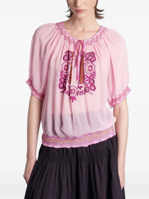 Antik Batik Delia embroidered smocked blouse Pink DELIA1TEE