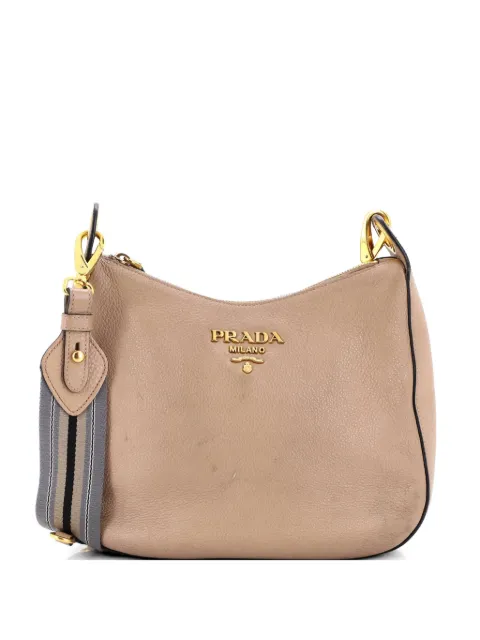 Prada Pre-Owned Striped Strap Zip Hobo Vitello Daino Medium crossbody bag Neutrals 8XYPIPBBTUECLD1Q