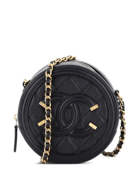 CHANEL Pre-Owned Filigree Round Clutch with Chain Quilted Caviar Mini crossbody bag Black 01FREPI915QNZC0R