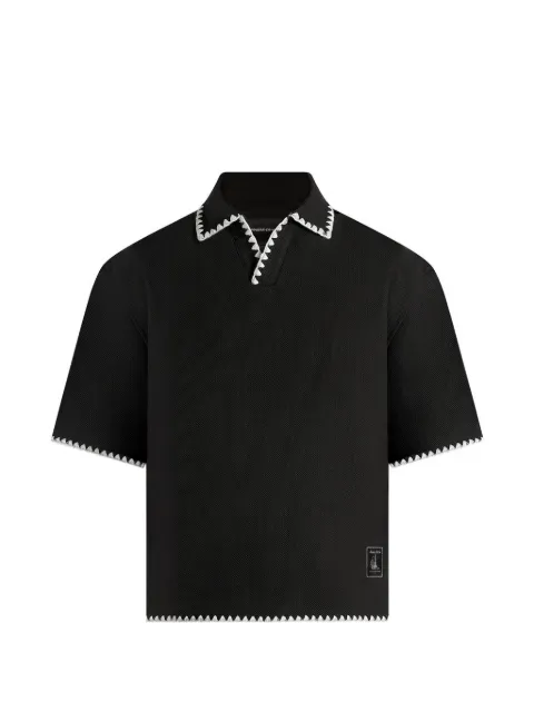 Manière De Voir Lenny in black boxy polo shirt with whipstitch detail Black MAN3571