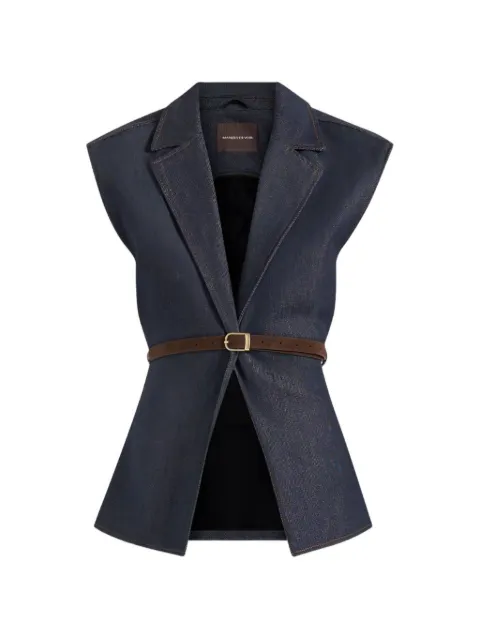Manière De Voir Linda - wide shoulder cinched denim waistcoat - indigo Blue WMN4289