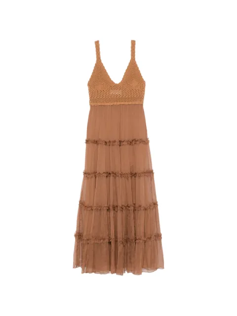 ERMANNO FIRENZE crochet ruffled maxi dress Brown D48EQ034E52