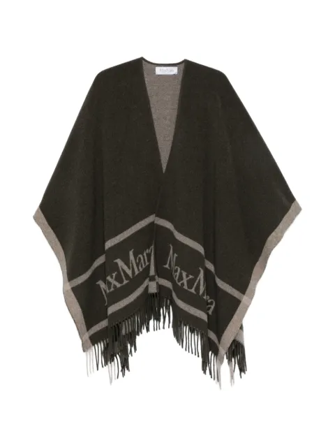 Max Mara logo-jacquard fringed-hem poncho Green 2624546071600