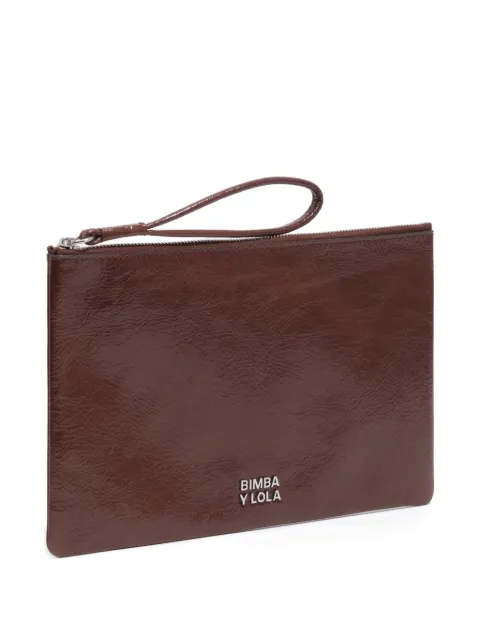 BIMBA Y LOLA wristlet zip cow leather wallet Brown 261BBA40911619