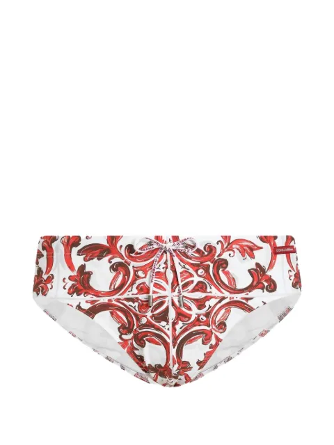 Dolce & Gabbana majolica-print high swim briefs Red M4A09JHSGBH