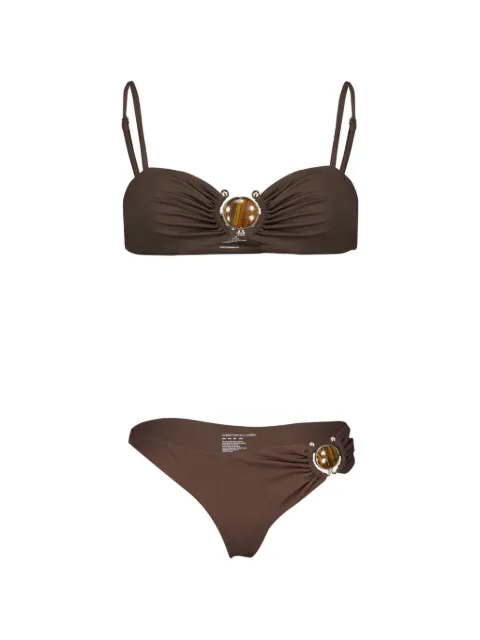 Christopher Esber stone-embellished ruched bikini bottoms Brown 25047366