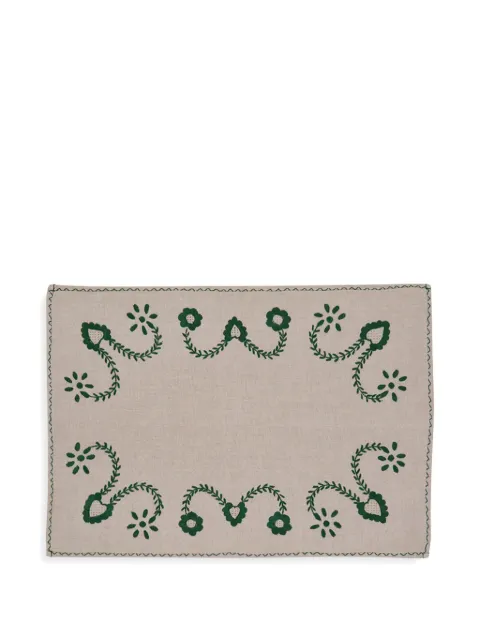 HOUSE OF CAPRICORN Viana hand-embroidered placemat and napkin set (set of two) Neutrals 90049GREOS