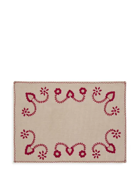 HOUSE OF CAPRICORN Viana floral-embroidered linen placemat and napkin set Neutrals 90050REDOS