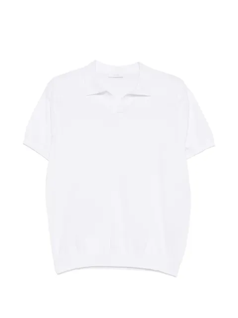 DIKTAT fine-knit V-neck polo shirt White DK17008BIANCO