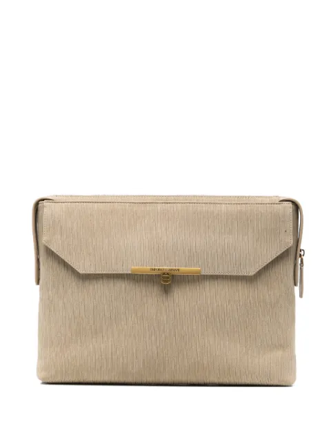 Emporio Armani ASV corduroy-effect logo-plaque clutch bag Grey EM005751AF25302