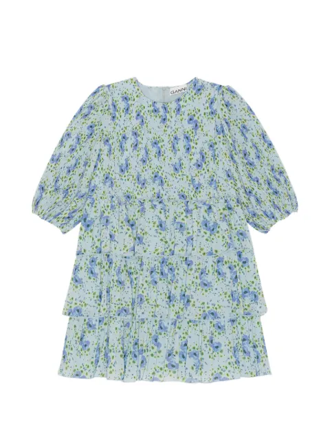 GANNI floral tiered mini dress Blue F8685