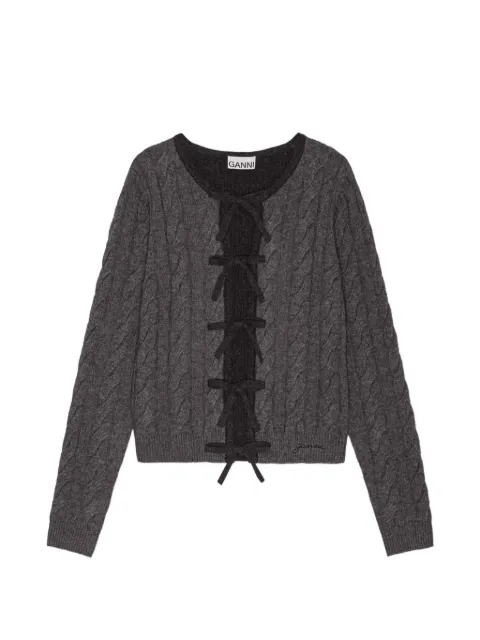 GANNI cable-knit tie-detail cardigan Grey K2413