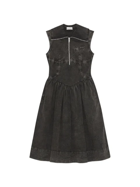 GANNI zip-collared mini dress Black W0748
