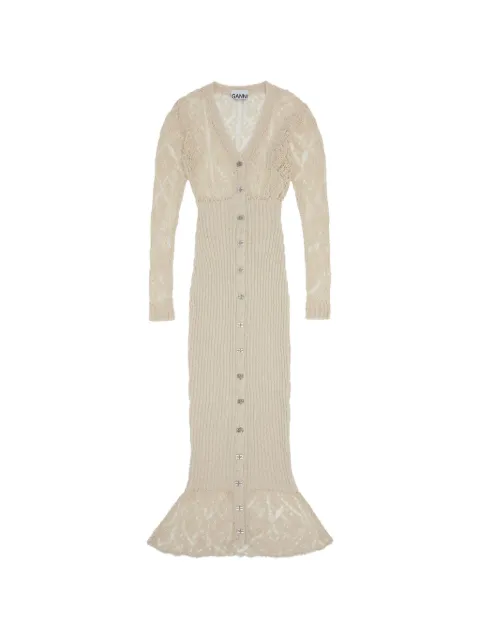 GANNI V-neck crochet midi dress Neutrals K2256