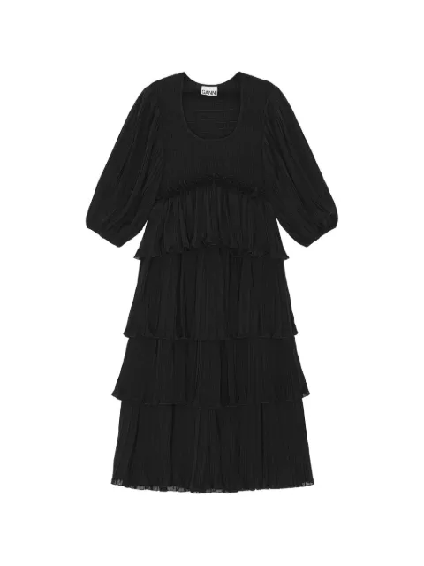 GANNI tiered midi dress Black F8829