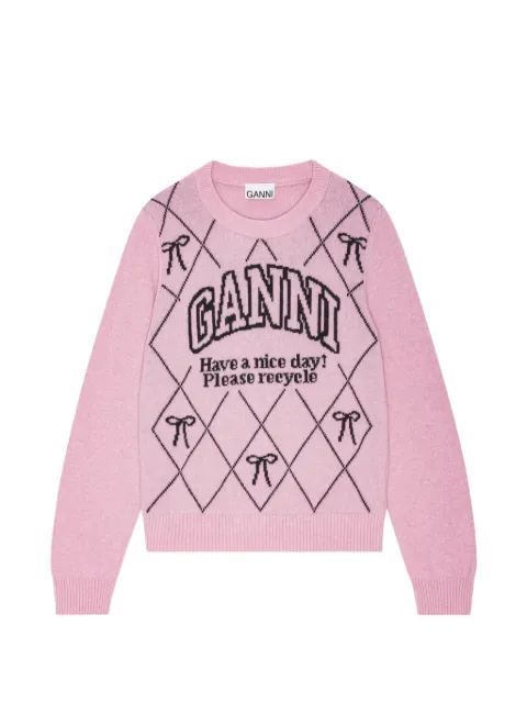 GANNI bow-intarsia sweater Pink K2423