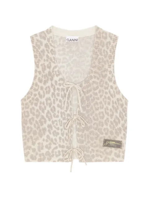 GANNI animal-print tie knit vest Neutrals K2468