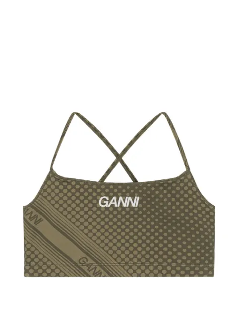 GANNI criss-cross strap dotted top Green T3603