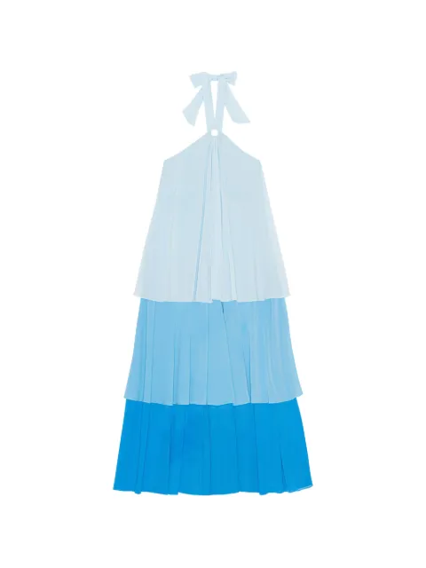 GANNI ring halterneck tiered midi dress Blue F8129