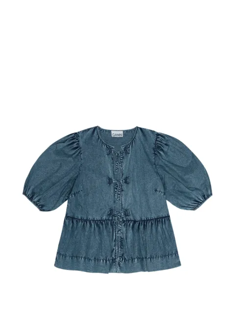 GANNI bow-detail peplum top Blue F9747