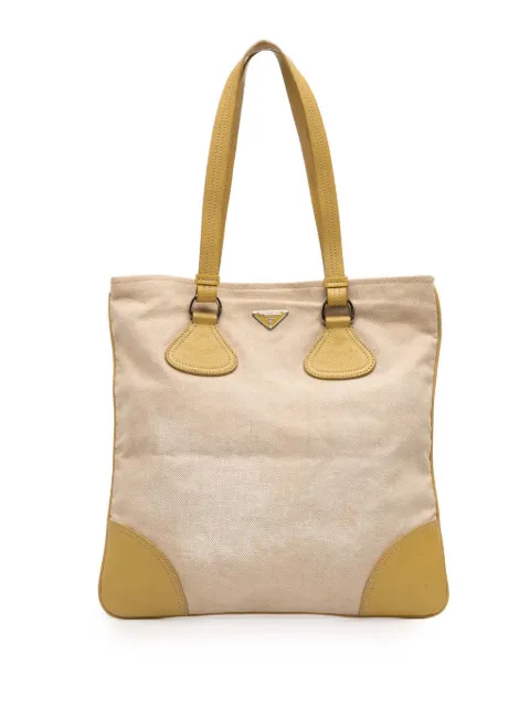Prada Pre-Owned 2013-2026 Vitello Trimmed Canvas Canapa tote bag Yellow Q08G4QJB6YECOW8X