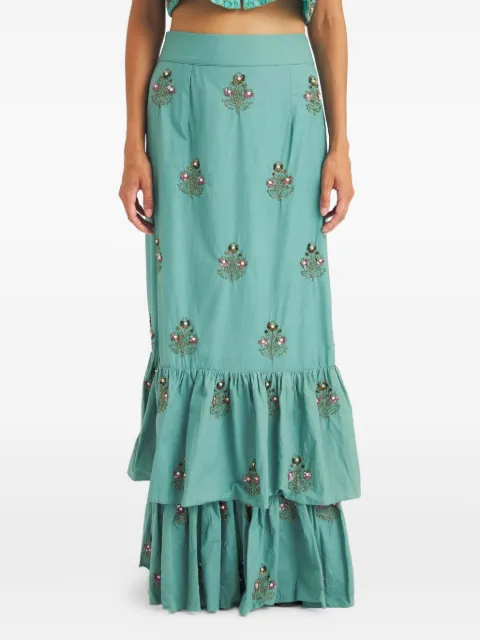 Antik Batik Simone bead-embellished tiered maxi skirt Blue SIMONE1SKI