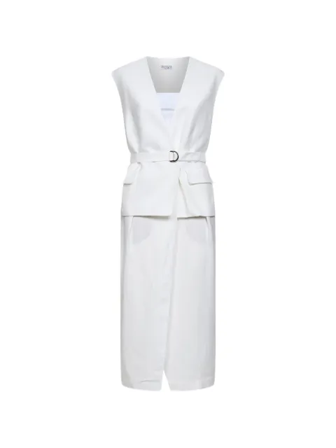 Brunello Cucinelli V-neck belted midi dress White MH126AFV11C600