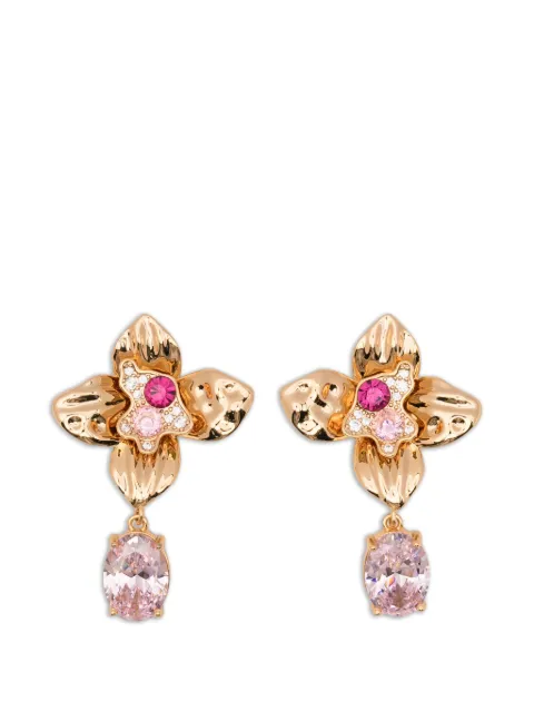 Self-Portrait crystal-embellished floral drop earrings Gold SS26649EGD