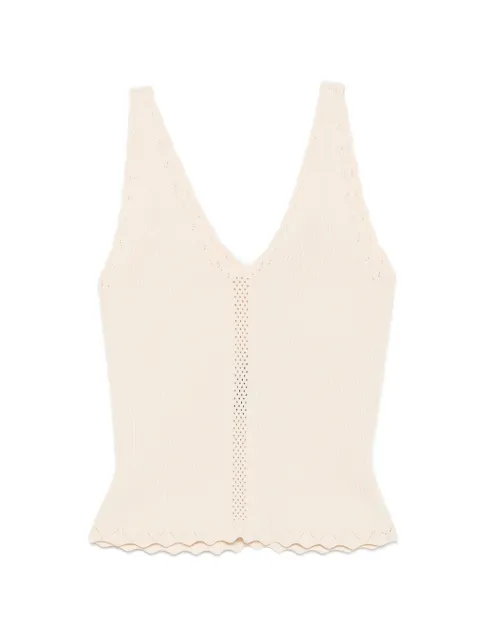 TWINSET ribbed-knit pointelle-trim top Neutrals 261TT3122