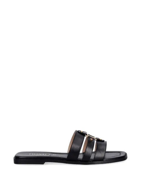 TWINSET leather sliders with logo Black 261TCP038