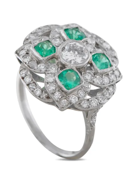 LB Exclusive wide-band diamond and emerald ring Silver MF30030326