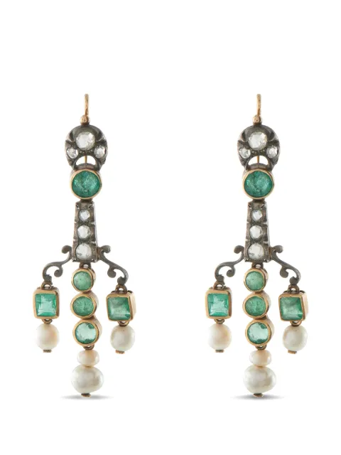 LB Exclusive diamond and emerald pearl drop earrings Pink MF24030326