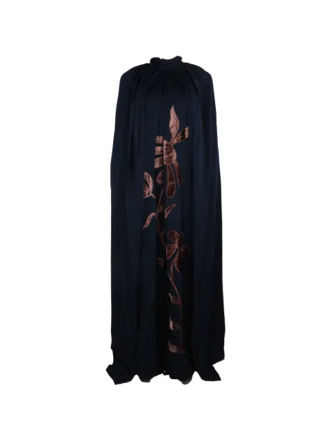 Biyan Indara velvet-appliqué cape dress Blue DBFW25021